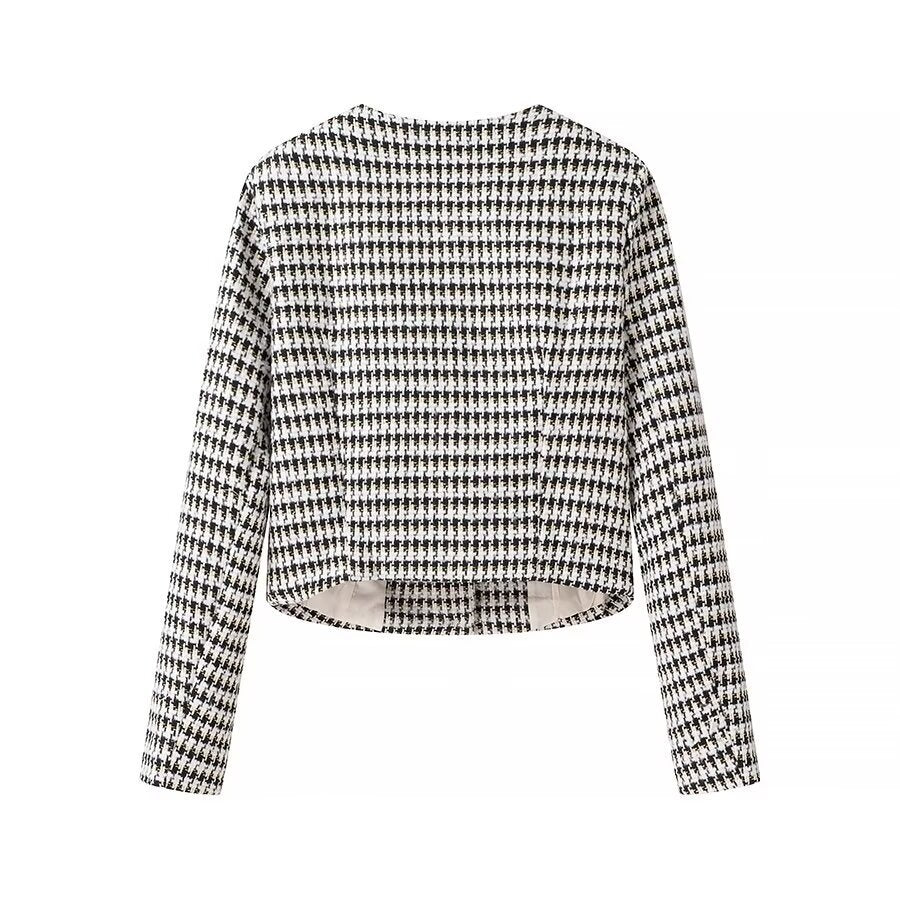 Damen Taillierter Bouclé-Kurzblazer mit Hahnentrittstruktur und dekorativen Zierknöpfen Shop Nory