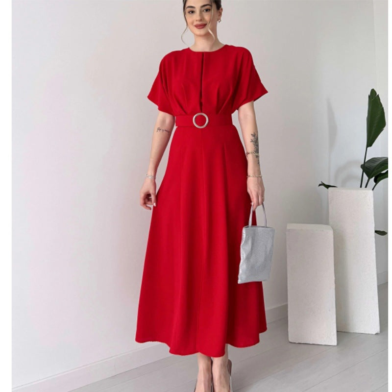 Damen Maxikleid mit Taillengürtel und puffärmeln Shopnory