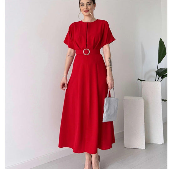 Damen Maxikleid mit Taillengürtel und puffärmeln Shopnory