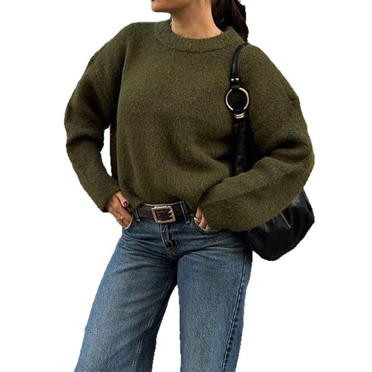 Damen nan kuscheliger Oversize-Strickpullover mit Rundhalsausschnitt und voluminösen Ballonärmeln Shop Nory