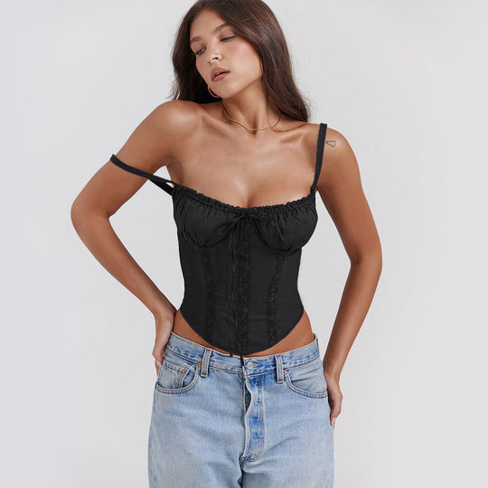 Damen Corsage-Top mit Rüschendetails und verstellbaren Trägern