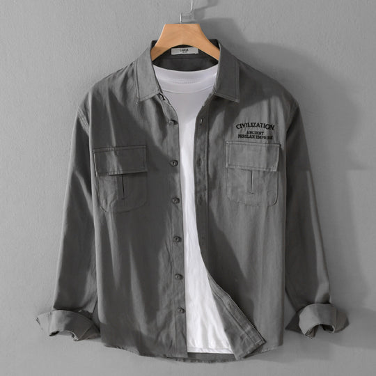 Herren Militärisch inspiriertes Overshirt mit Doppel-Brusttaschen und dezenter Stickerei Shop Nory