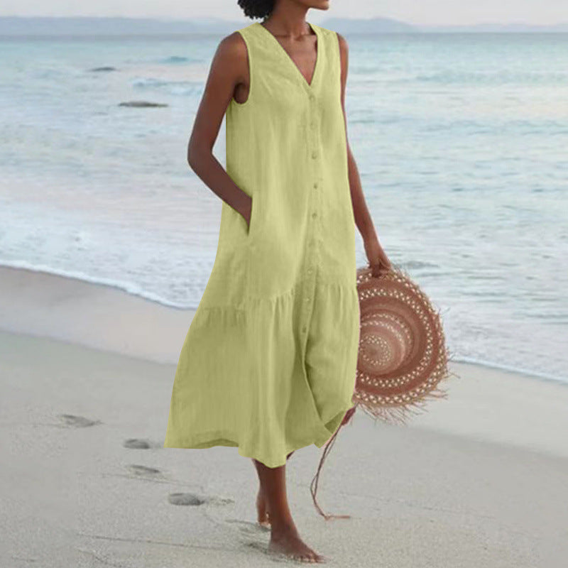 Damen Sommerliches Leinenkleid