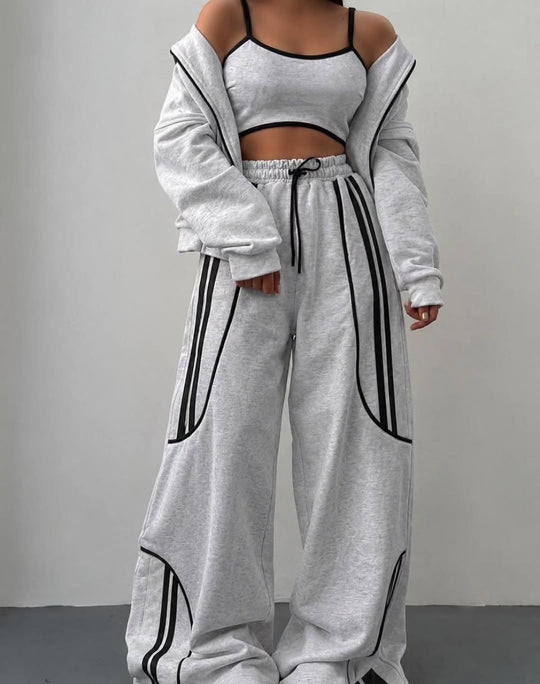 Damen Oversize Kapuzen-Sweatjacke mit Reißverschluss und weitem Trackpant-Set Shop Nory