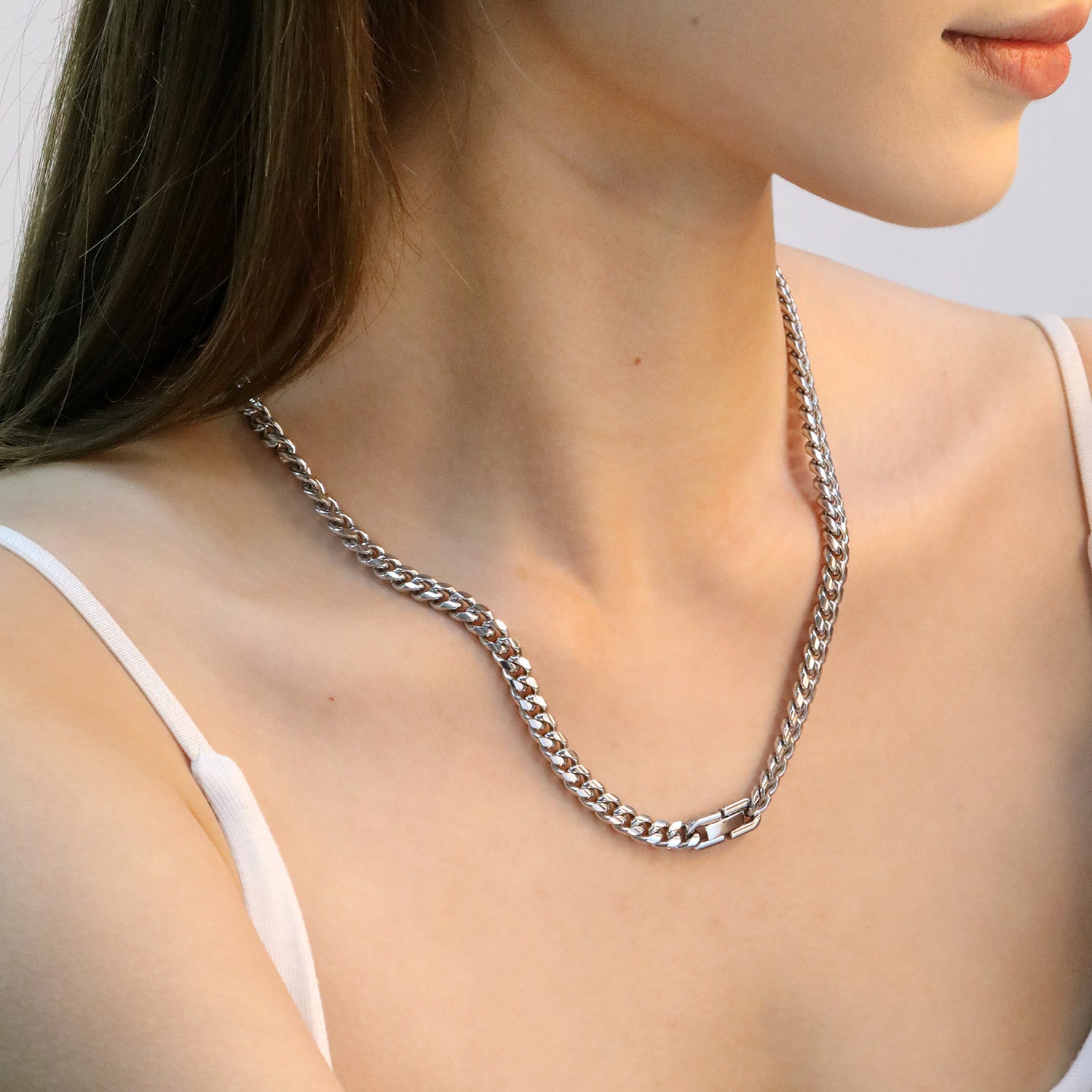 Damen Edelstahl Kettenhalskette mit modernen Gliederdesign Shop Nory