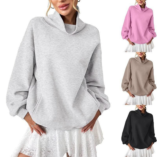 Damen Lässiges Oversize-Sweatshirt mit Schlauchkragen und Kängurutasche Shop Nory
