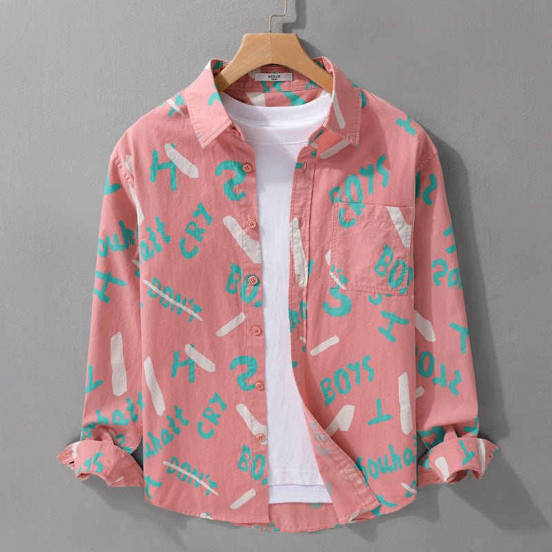 Herren Lockeres Baumwoll-Overshirt mit grafischem Allover-Print und Kentkragen Shop Nory