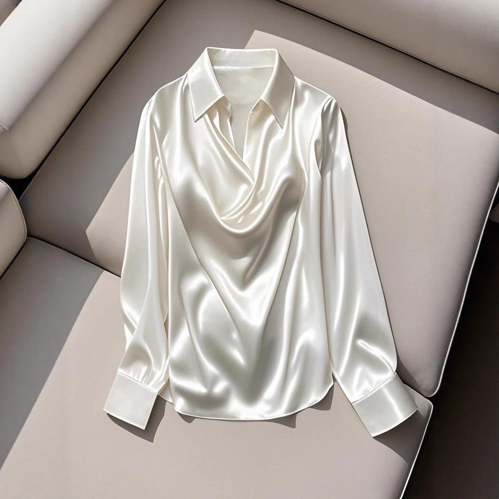 Damen Seidene Bluse mit schickem Wasserfall-Ausschnitt und lange Ärmel