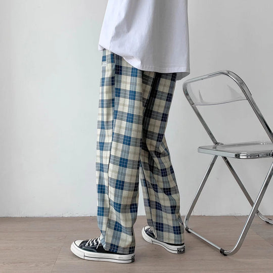 Herren Karierte Relaxed-Fit Hose mit Kordelzug und geradem Bein Shop Nory