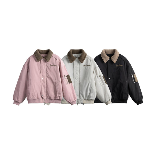 Unisex Wattierte Bomberjacke mit Teddykragen und Utility-Ärmeltasche Shop Nory
