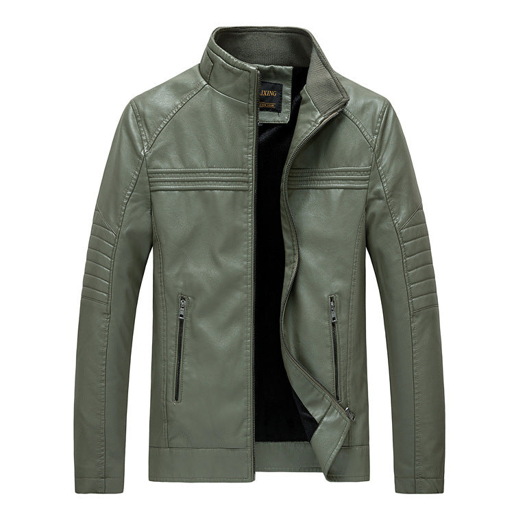 Herren Slim-Fit Kunstleder-Motojacke mit Stehkragen und gesteppter Ärmelpasse Shop Nory