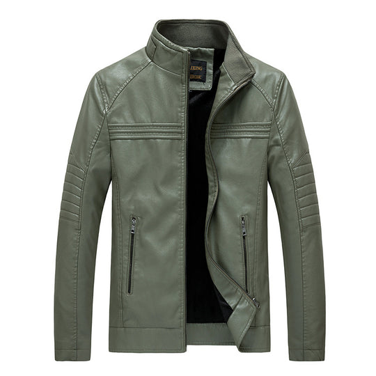 Herren Slim-Fit Kunstleder-Motojacke mit Stehkragen und gesteppter Ärmelpasse Shop Nory