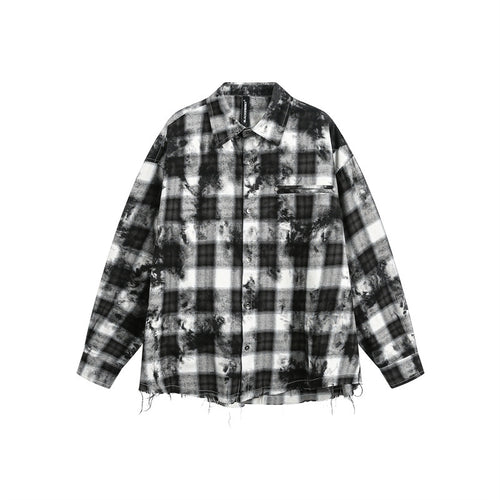 Herren Oversize-Karo-Hemdjacke mit ausgefranstem Saum und Brust-Reißverschlusstasche Shop Nory