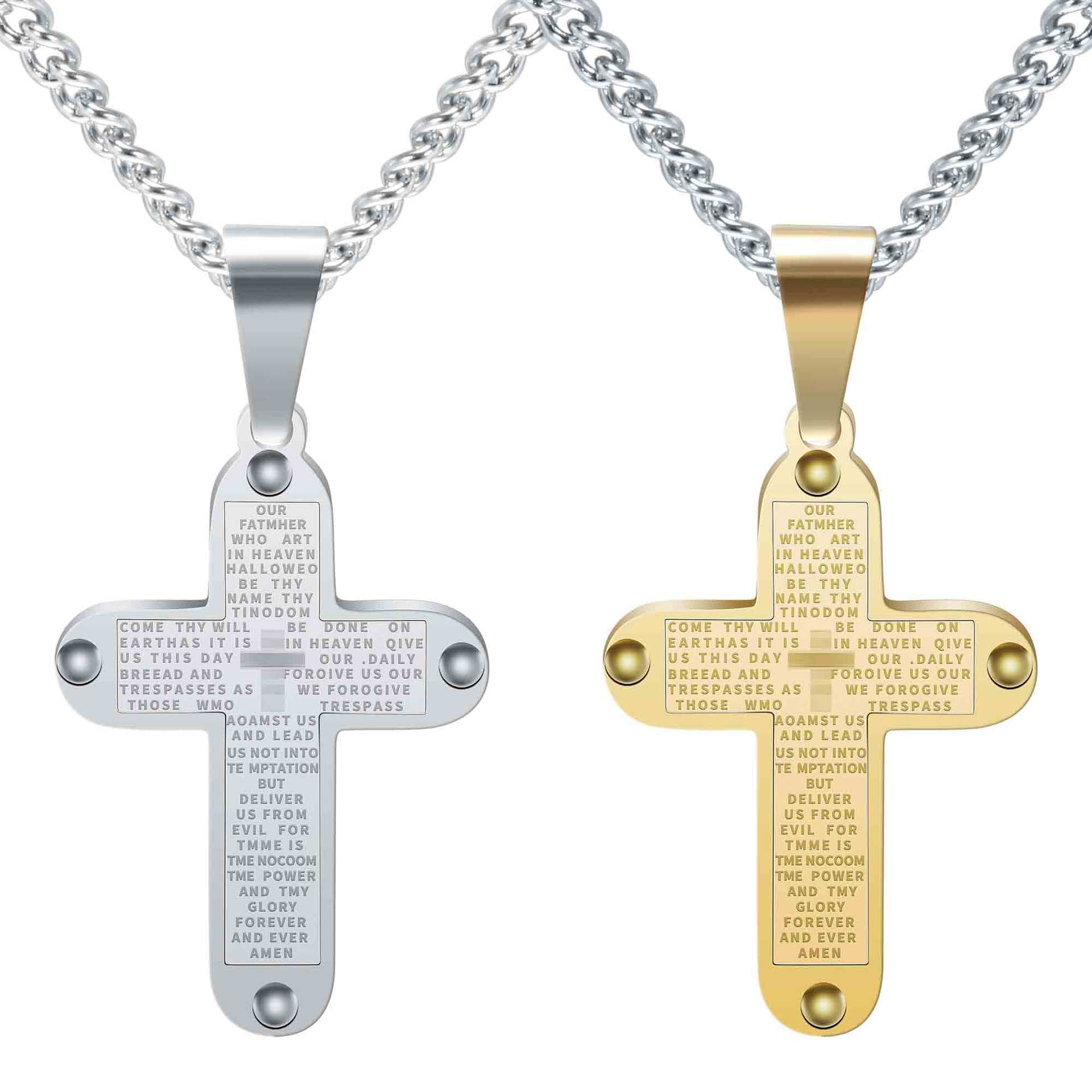Herren Kette mit graviertem Kreuzanhänger aus hochwertigem Edelstahl Shop Nory