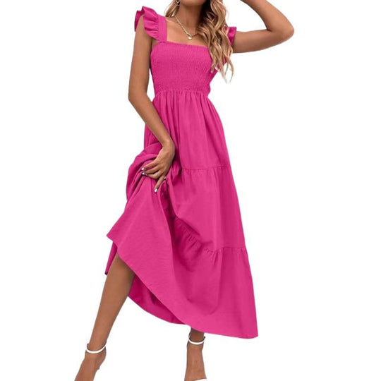 Damen Maxikleid mit Rüschendetails und schmalem Tailleneinsatz