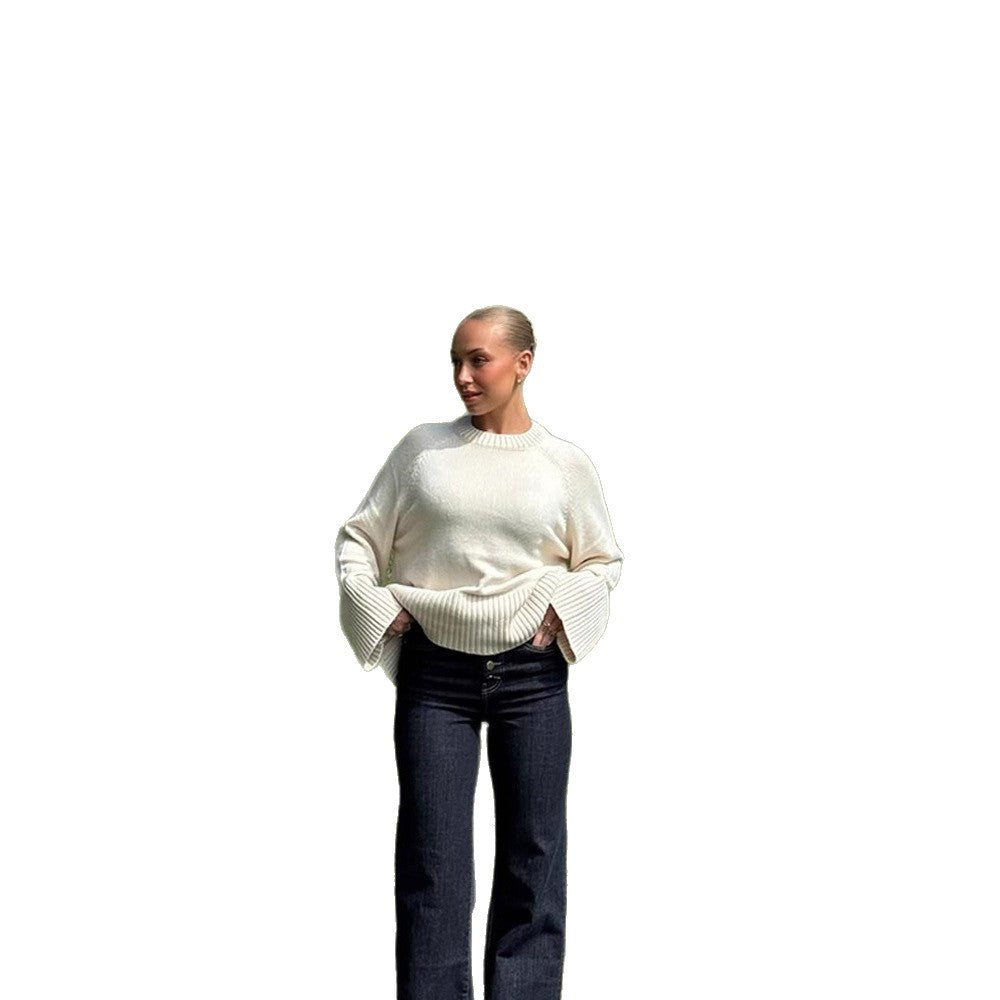 Damen Oversize-Strickpullover mit weitem Rippsaum und Trompetenärmeln Shop Nory