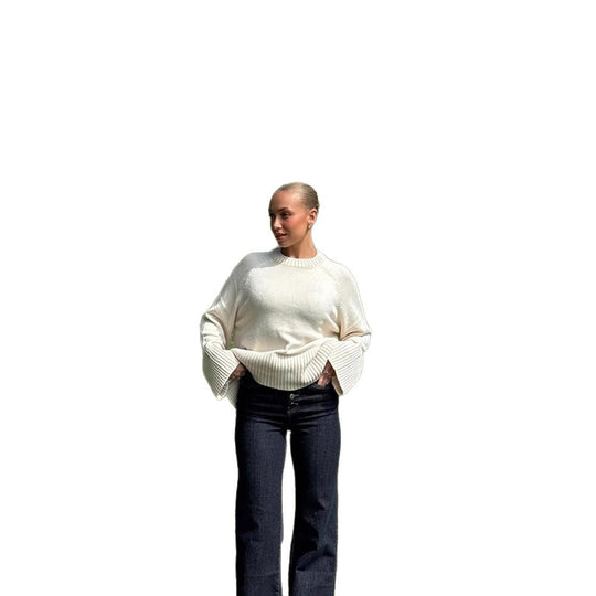 Damen Oversize-Strickpullover mit weitem Rippsaum und Trompetenärmeln Shop Nory