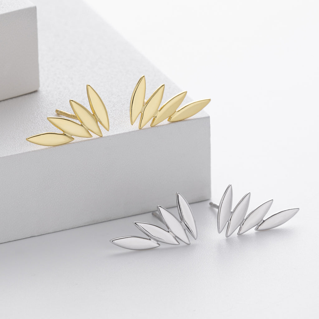 Damen Ohrstecker im kreativen Blattdesign aus 925 Sterling Silber Shop Nory