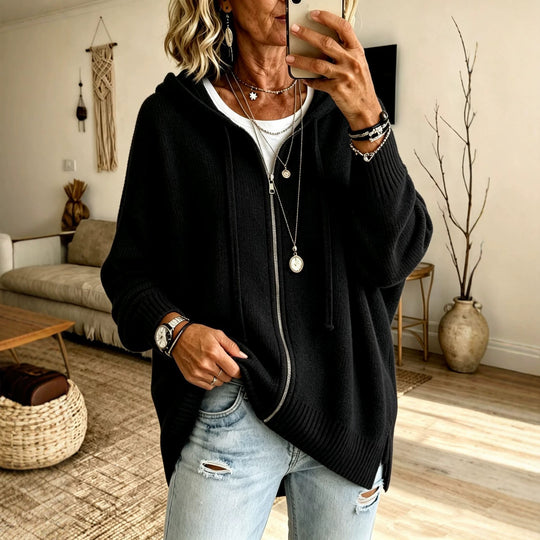 Damen Oversize Kapuzen-Zip-Cardigan aus weichem Feinstrick Shop Nory