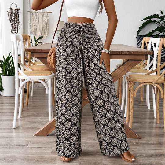 Damen Palazzo‑Hose mit hoher Smock‑Taille und Ethno‑Print Shop Nory