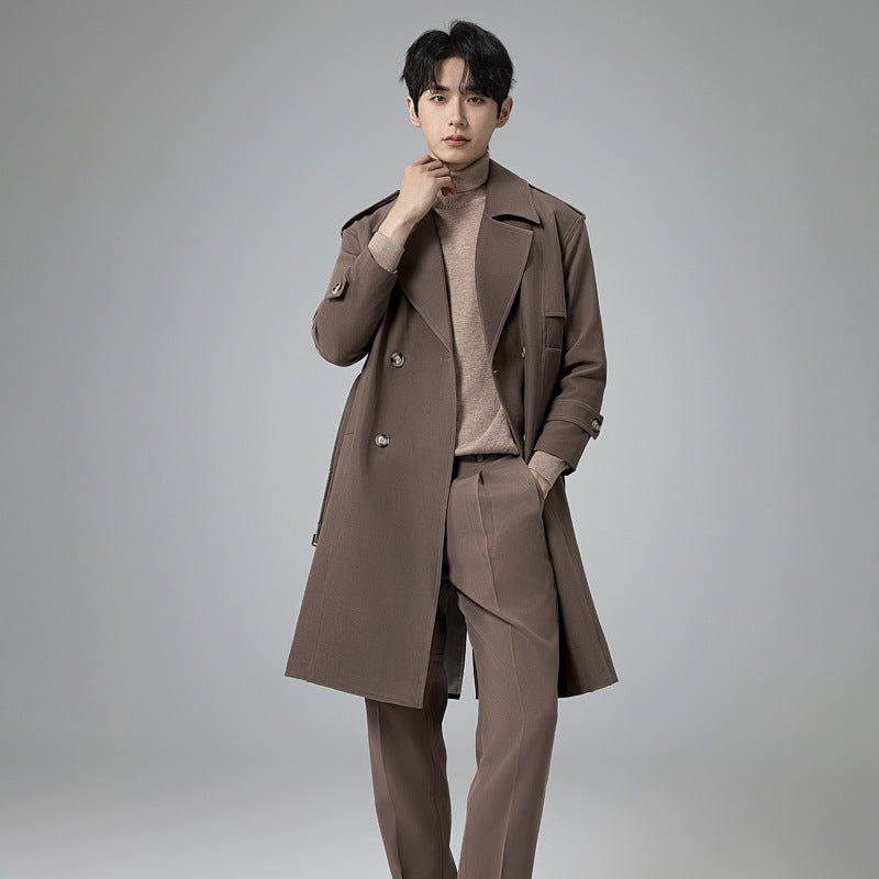 Herren Doppelreihiger Trenchcoat mit Taillengürtel und klassischem Revers Shop Nory