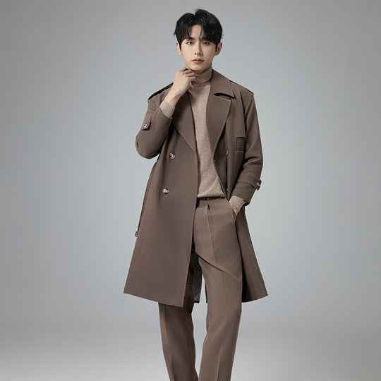 Herren Doppelreihiger Trenchcoat mit Taillengürtel und klassischem Revers Shop Nory