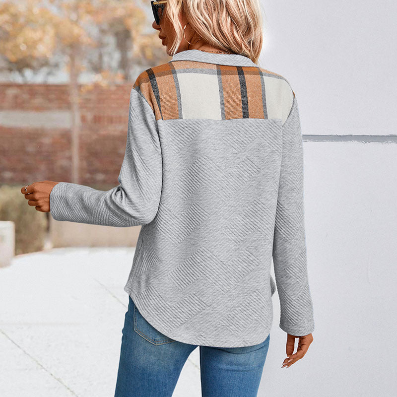 Damen Strukturierter Waffelstrick-Henley-Pullover mit Stehkragen und Druckknopfleiste Shop Nory