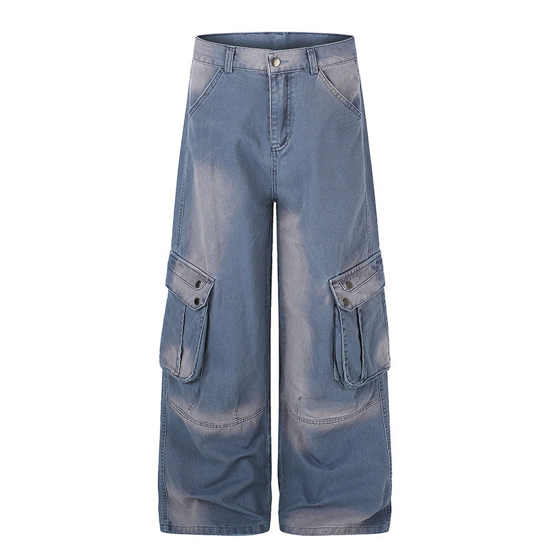 Damen Hochtaillierte Culotte-Jeans im Workwear-Stil mit großen Klapp-Taschen und Used-Finish Shop Nory