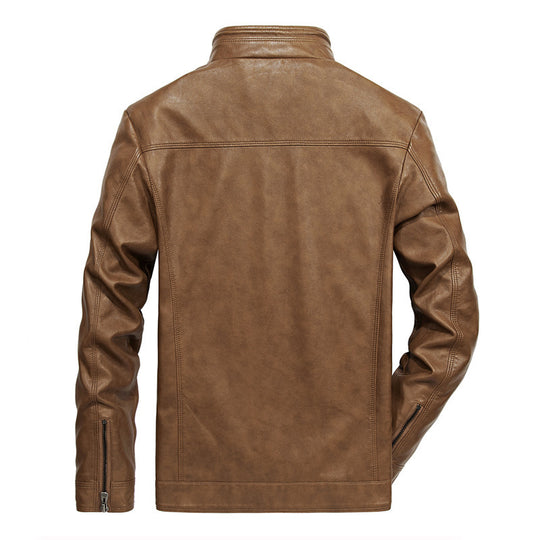 Herren Slim-Fit Kunstleder-Motojacke mit Stehkragen, Reißverschluss-Taschen und verstärkter Nahtführung Shop Nory
