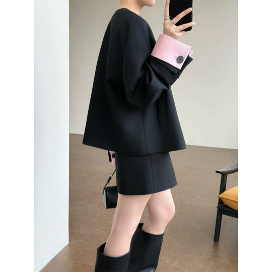 Damen Modische und elegante Jacke mit kontrastierenden Ärmeln Shop Nory