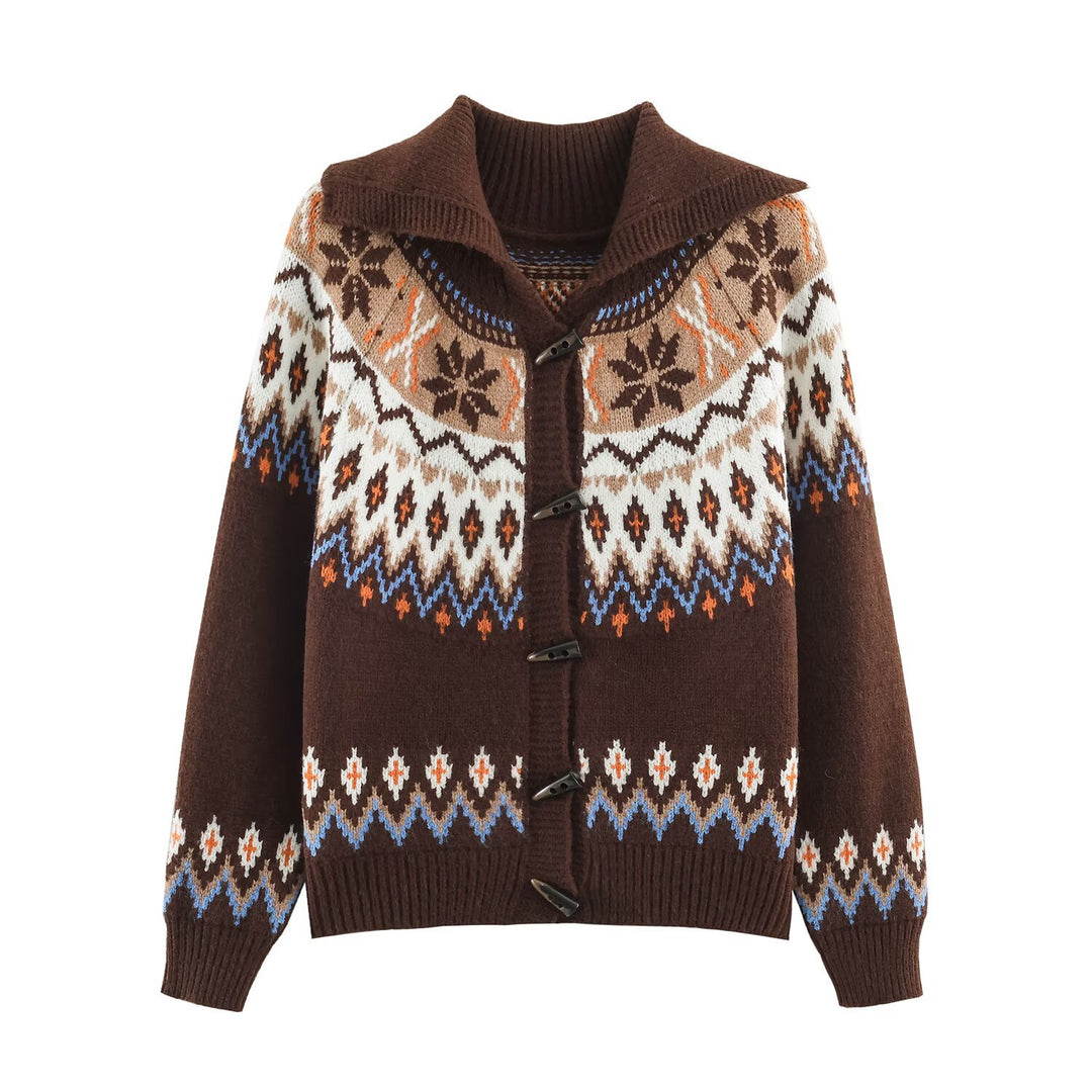 Damen Grobgestrickter Norweger-Cardigan mit Schalkragen und Hornknopfleiste Shop Nory