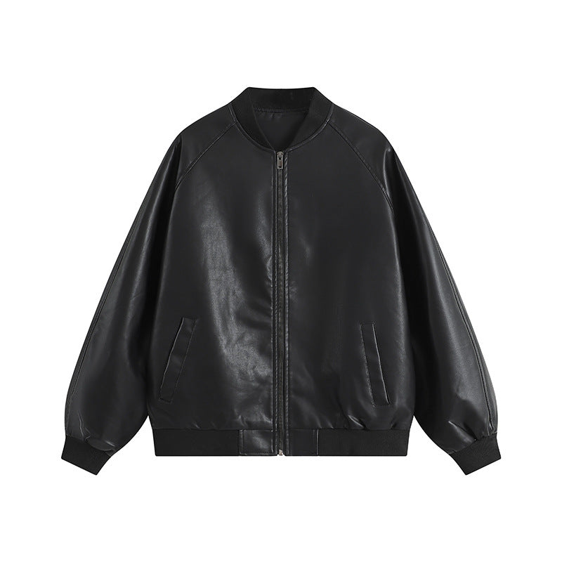 Herren Oversize Kunstleder-Bomberjacke mit Raglanärmeln, Reißverschluss und gerippten Bündchen Shop Nory