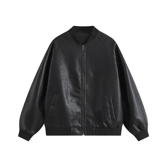 Herren Oversize Kunstleder-Bomberjacke mit Raglanärmeln, Reißverschluss und gerippten Bündchen Shop Nory