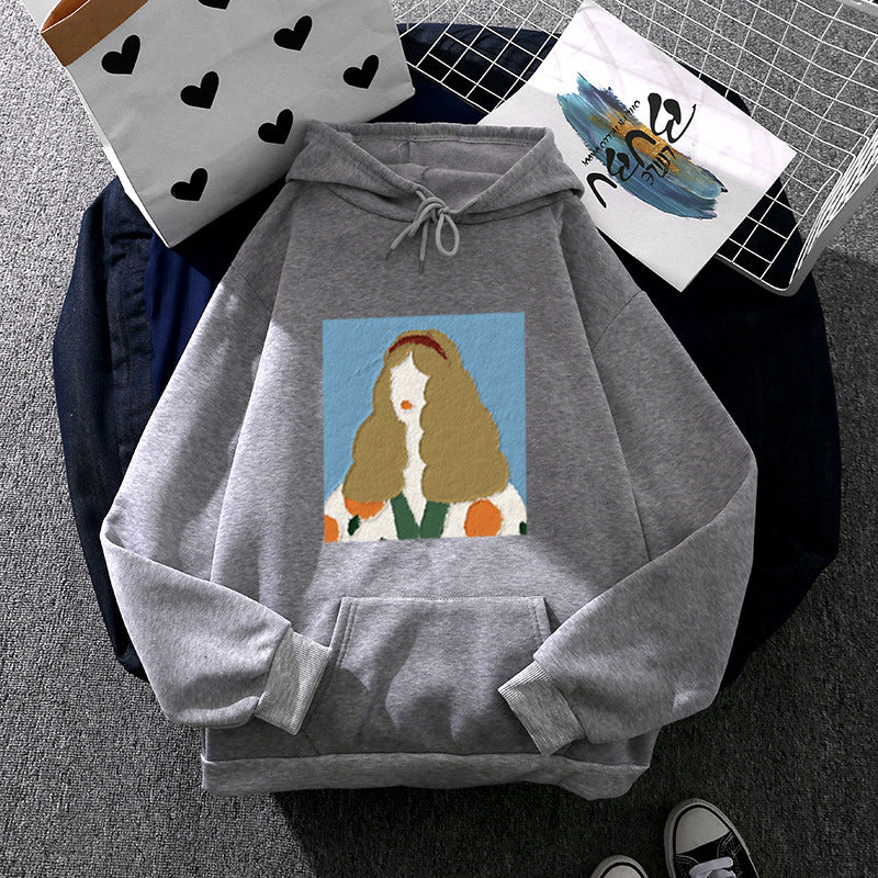 Damen nan Kapuzenpullover mit kunstvoller Chenille-Stickerei im Portraitstil und Kängurutasche Shop Nory