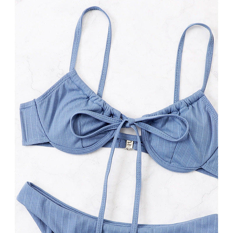 Damen Push-Up Bikini mit verstellbaren Trägern und raffinierten Schnürdetails Shopnory