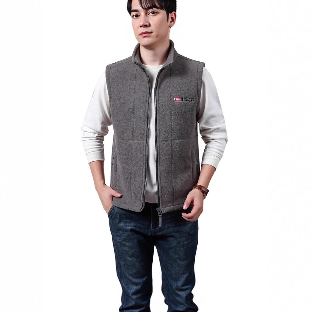 Herren Warme Fleece-Outdoorweste mit durchgehendem Reißverschluss und Stehkragen Shop Nory