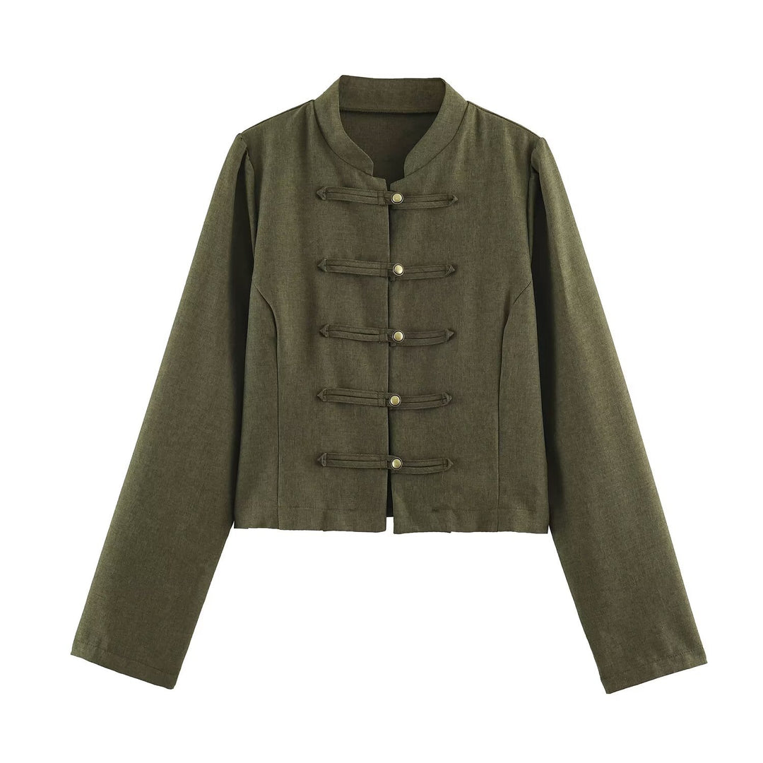 Damen Kurzjacke im Mandarin-Stil mit dekorativen Knebelverschlüssen und taillierter Nahtführung Shop Nory