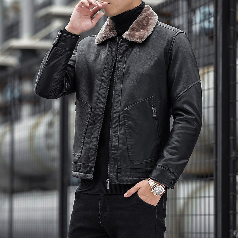 Herren Moderner Kunstlederblouson mit Teddykragen Shop Nory