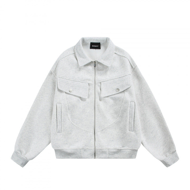 Unisex Zip-Sweatjacke mit aufgesetzten Brustklappen und geripptem Saum Shop Nory