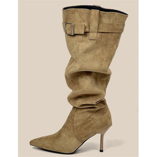 Damen Slouch-Stiefel mit spitz zulaufender Zehenpartie und schmalem Stiletto-Absatz Shop Nory
