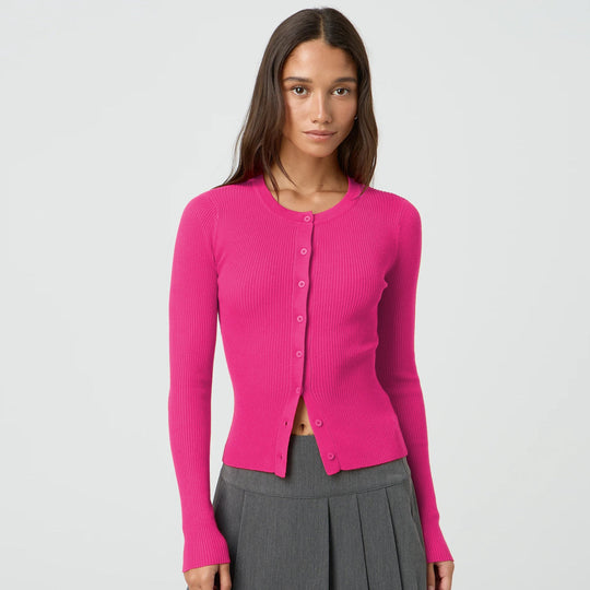 Damen figurbetonte Strickjacke mit Knopfleiste und langen Ärmeln