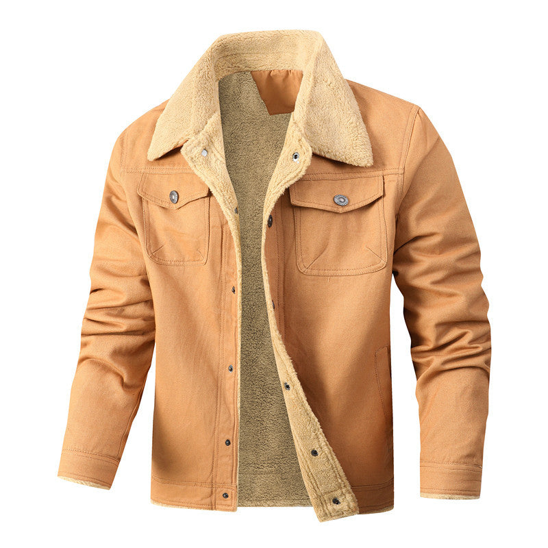 Herren Lässige Sherpa-gefütterte Canvas-Truckerjacke mit Hemdkragen Shop Nory