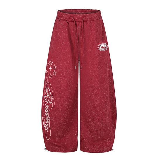 Damen Extraweite Palazzo‑Sweathose im Glitzer‑Nep mit Elastikbund, Kordelzug und Stern‑Script‑Print Shop Nory