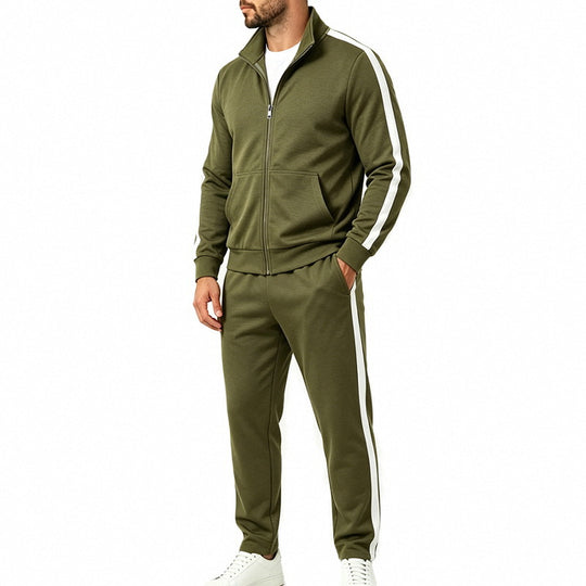 Herren Sportliches Trainingsanzug-Set aus Baumwoll-Mix mit Stehkragen und seitlichen Kontraststreifen Shop Nory