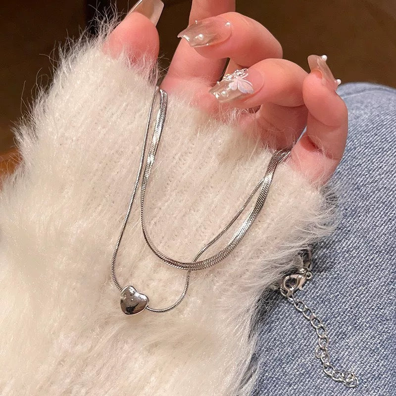 Damen Halskette mit zwei Strängen und herzförmigem Anhänger Shop Nory