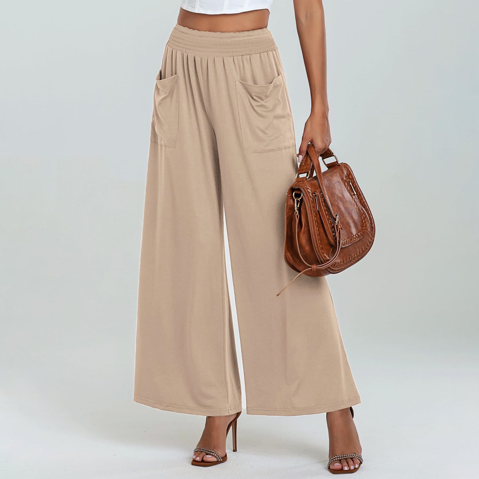 Damen Weit geschnittene Palazzo-Hose mit elastischem Bund und praktischen Taschen