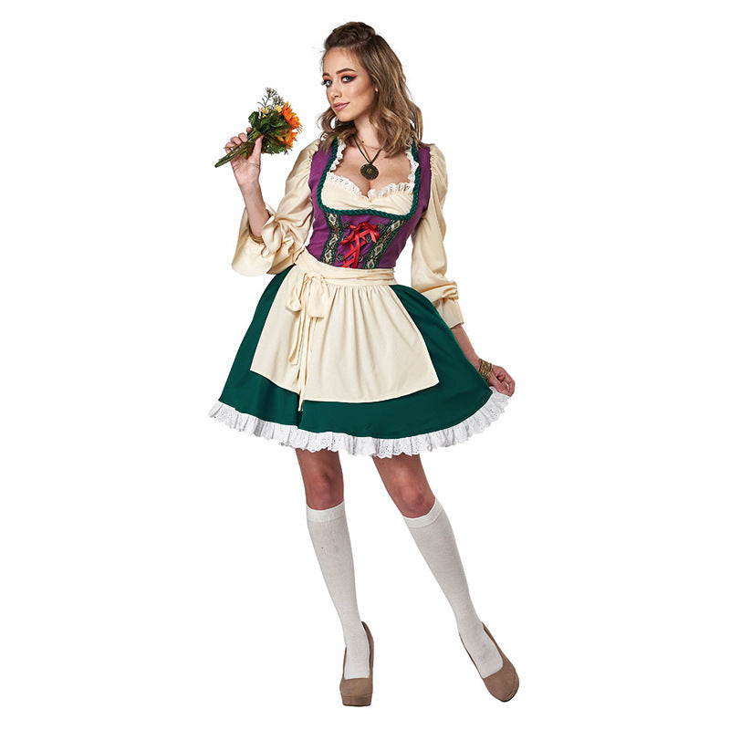 Damen nan traditionelles Dirndlkleid mit Schürze, geschnürter Corsage und Volantärmel Shop Nory