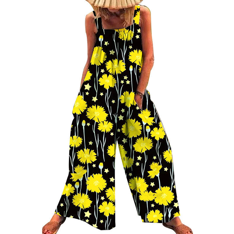 Damen lässiger Jumpsuit mit floralem Muster und weitem Schnitt