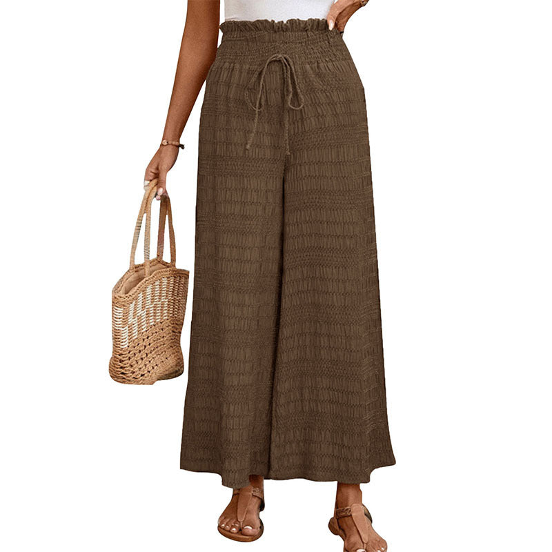 Damen weite taillenhohe Sommerhose mit Smok‑Bund und Kordelzug Shop Nory