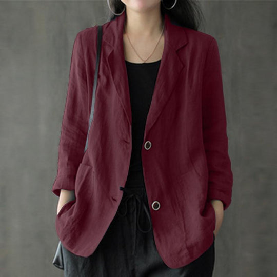 Damen Leinenblazer im lässigen Stil mit lockerer Passform und aufgesetzten Taschen Shop Nory